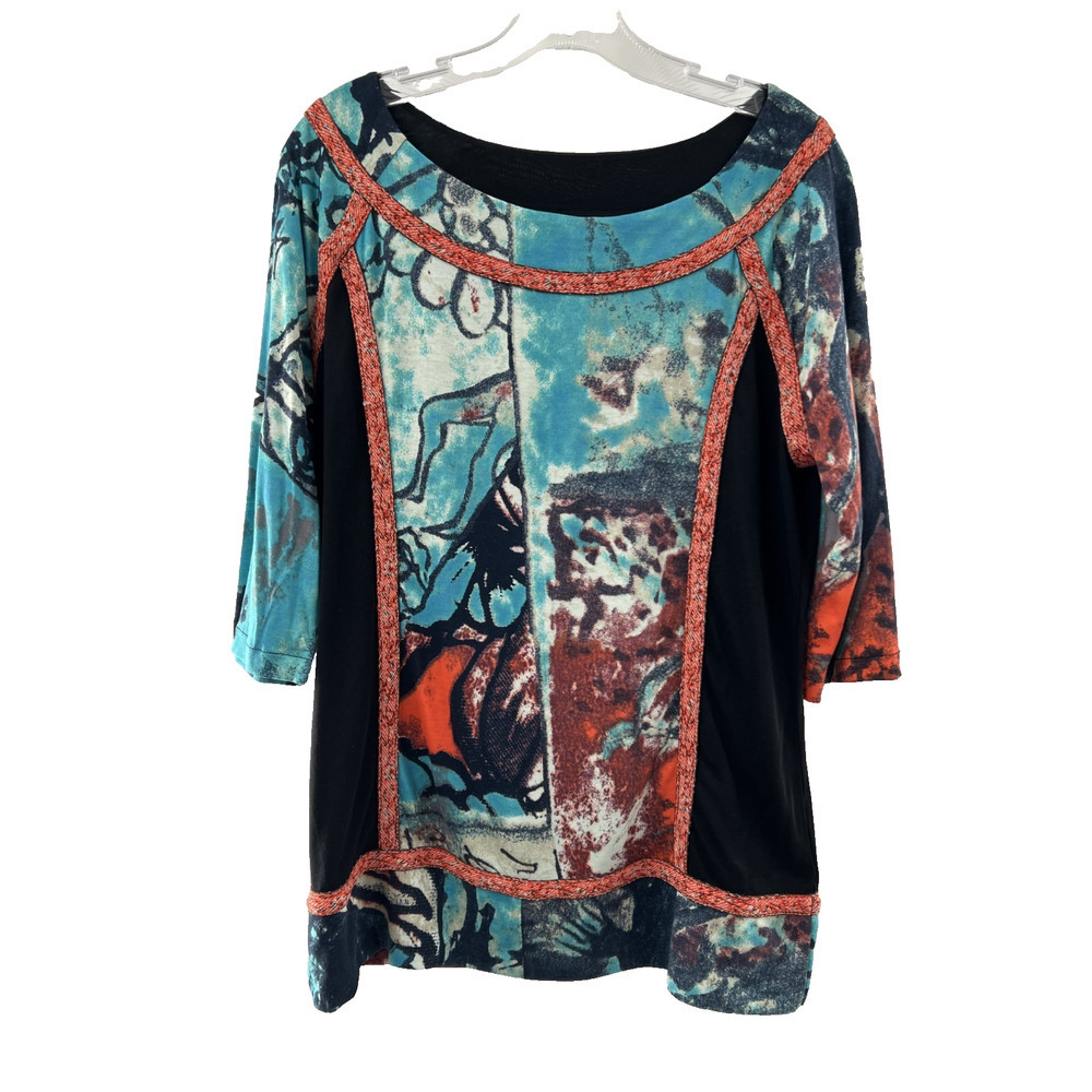 Aldo Martin's Women's Multicolor Boat Neck 3/4 Sleeve Blouse Size 12